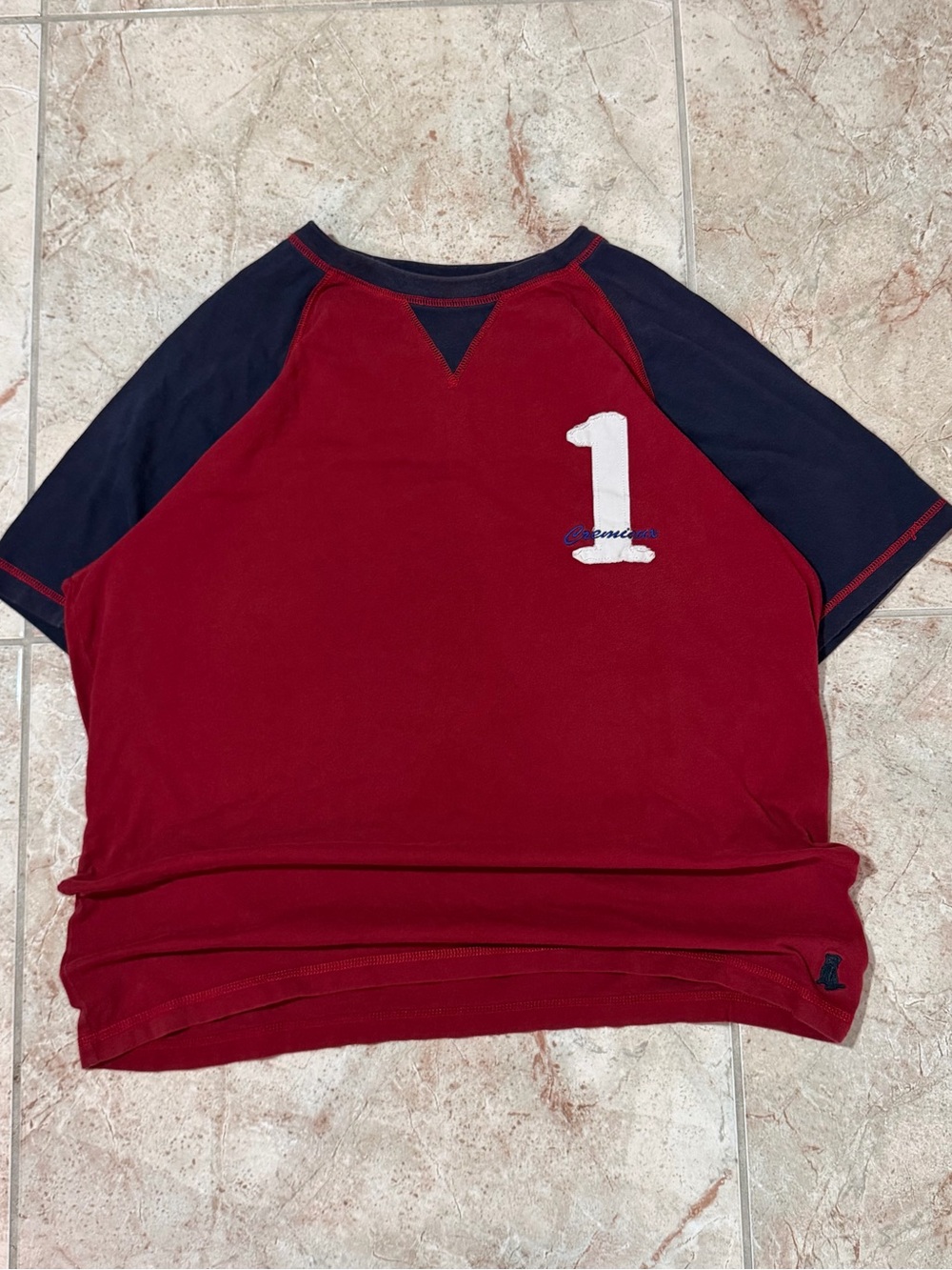 Y2K Cremieux Red Navy Baseball Raglan T-Shirt Number 1 L